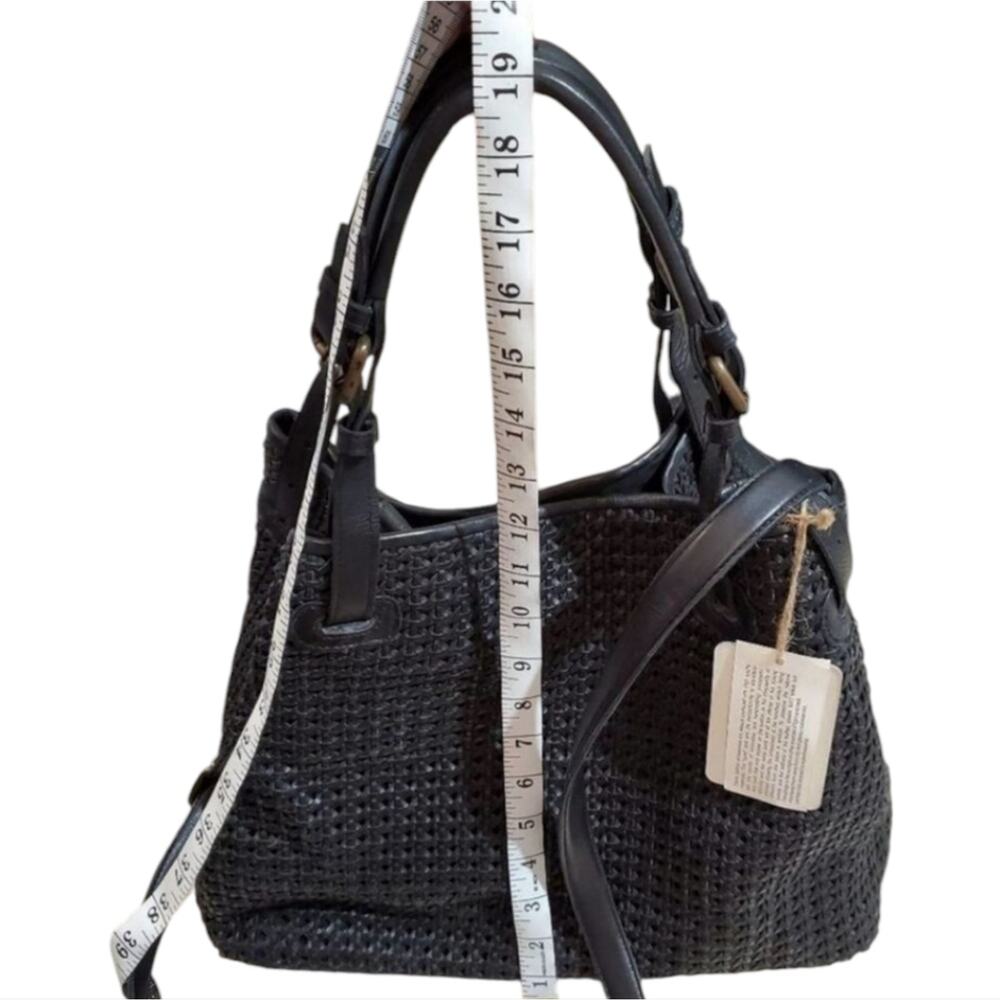 PLATANIA Italian leather black basketweave woven hobo crossbody bag purse New - Picture 8 of 12